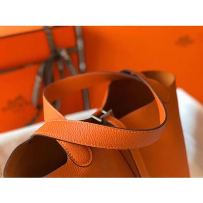 HERM Picotin Lock 22 Bag In Orange Clemence Leather - Image 8