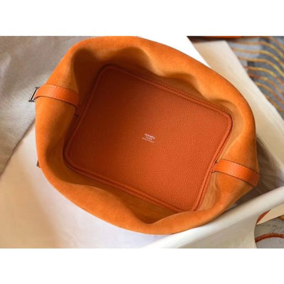 HERM Picotin Lock 22 Bag In Orange Clemence Leather - Image 10