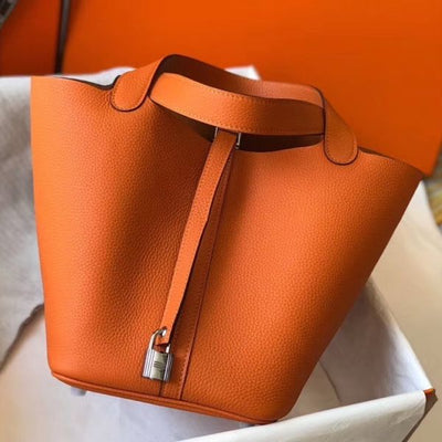 HERM Picotin Lock 22 Bag In Orange Clemence Leather - Image 3