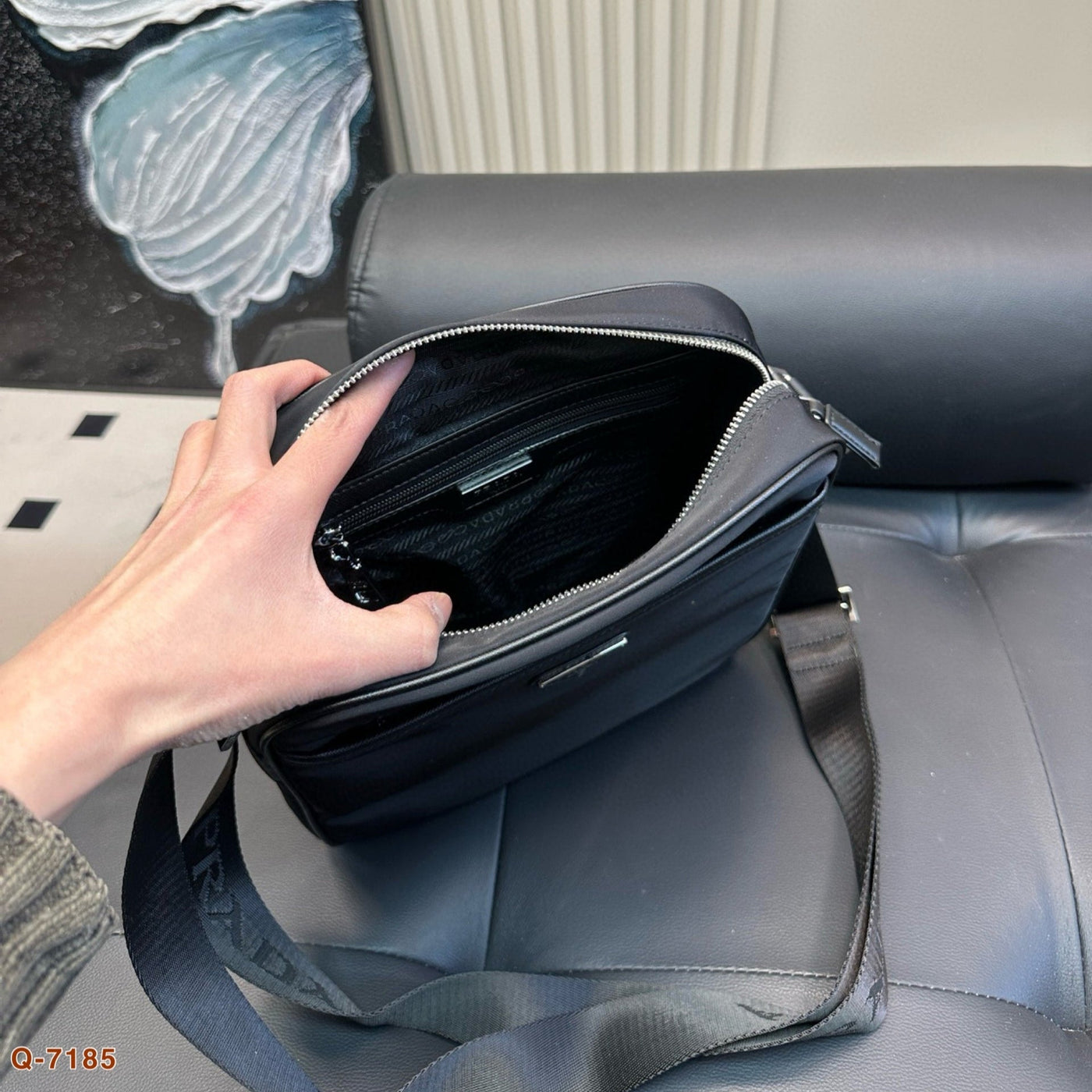 CINI CROSSBODY BAG 27 IN BLACK RE-NYLON WITH STRAP