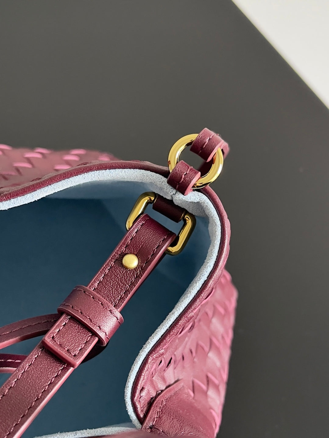 SMALL PINACOTECA REVERSIBLE TOTE BAG 24 IN MADDER BROWN LAMBSKIN AND LIGHT BLUE SUEDE - Image 9