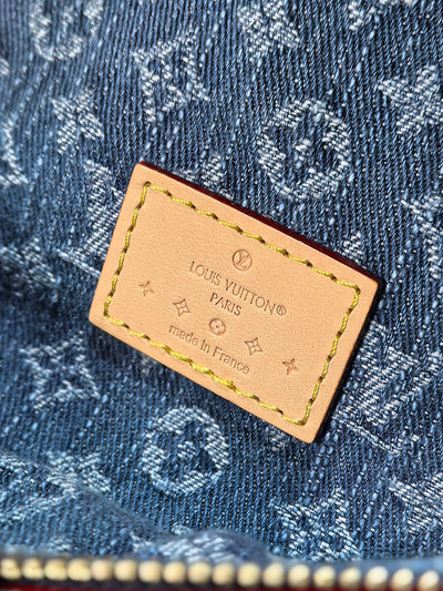 lv 25s bumbag 38 in blue monogram denim leather trim gold hardware - image 2