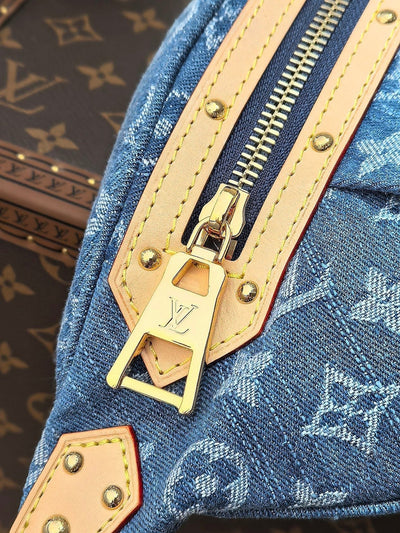 lv 25s bumbag 38 in blue monogram denim leather trim gold hardware - image 7