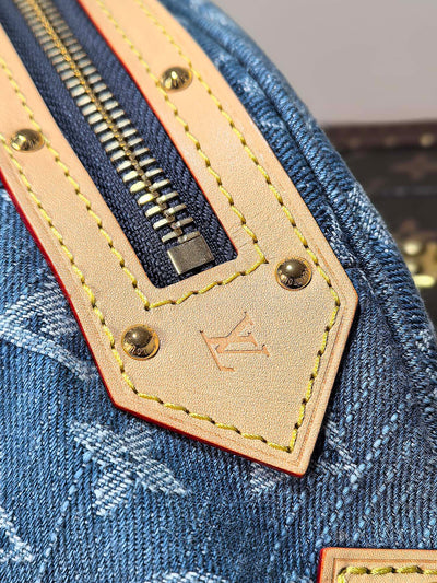 lv 25s bumbag 38 in blue monogram denim leather trim gold hardware - image 8