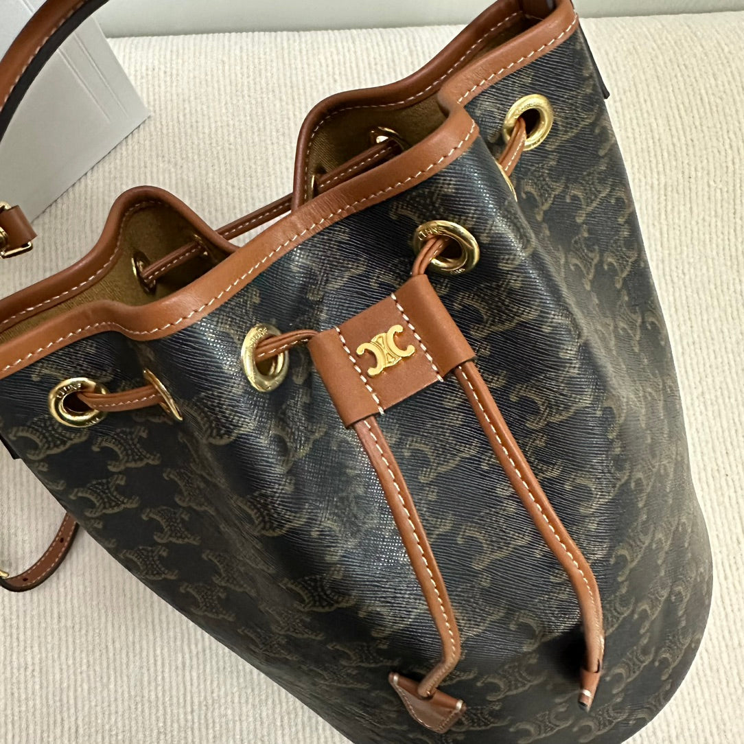 CLARA BAG 24 IN BLACK TRIOMPHE CANVAS AND BROWN CALFSKIN TRIM - Image 9