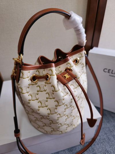 CLARA BAG 19 IN WHITE TRIOMPHE CANVAS AND BROWN CALFSKIN TRIM - Image 8