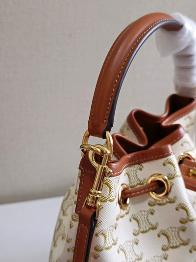CLARA BAG 19 IN WHITE TRIOMPHE CANVAS AND BROWN CALFSKIN TRIM - Image 9