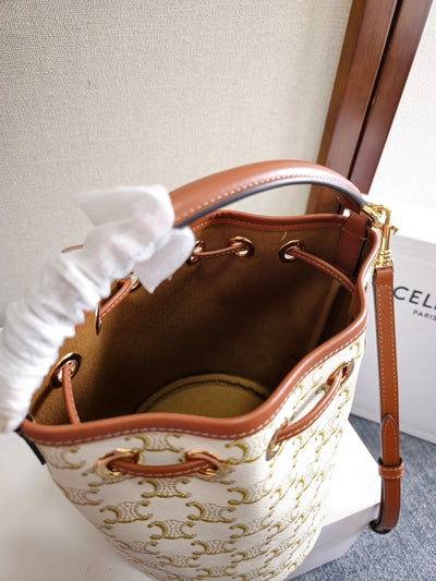 CLARA BAG 19 IN WHITE TRIOMPHE CANVAS AND BROWN CALFSKIN TRIM - Image 5
