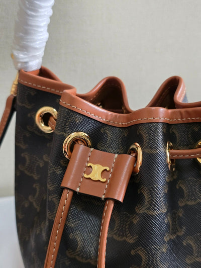 CLARA BAG 19 IN BLACK TRIOMPHE CANVAS AND BROWN CALFSKIN TRIM - Image 9
