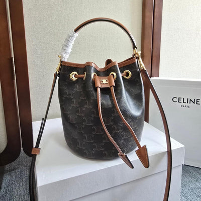 CLARA BAG 19 IN BLACK TRIOMPHE CANVAS AND BROWN CALFSKIN TRIM - Main Image