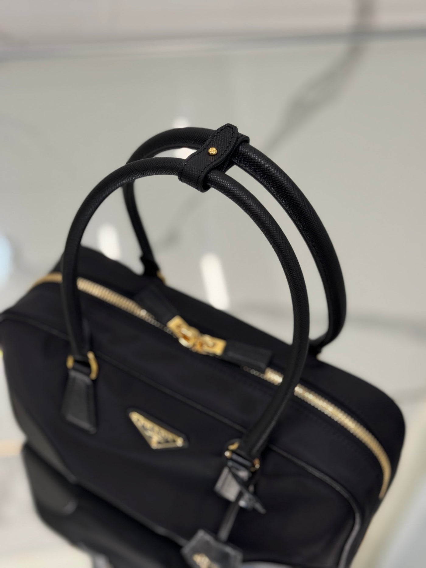 medium top handle bag 30 in black nylon and calfskin trim - image 2