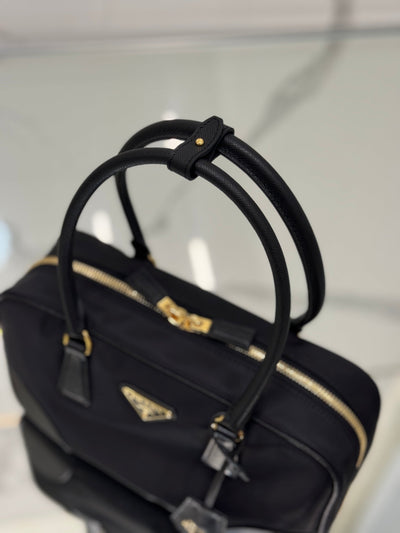 medium top handle bag 30 in black nylon and calfskin trim - image 2