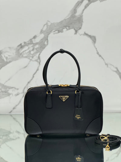 large top handle bag 35 in black nylon and calfskin trim - image 2