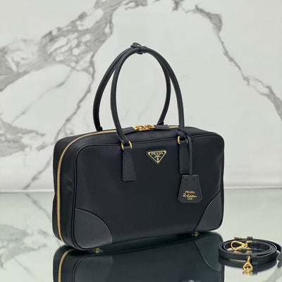 large top handle bag 35 in black nylon and calfskin trim - image 3