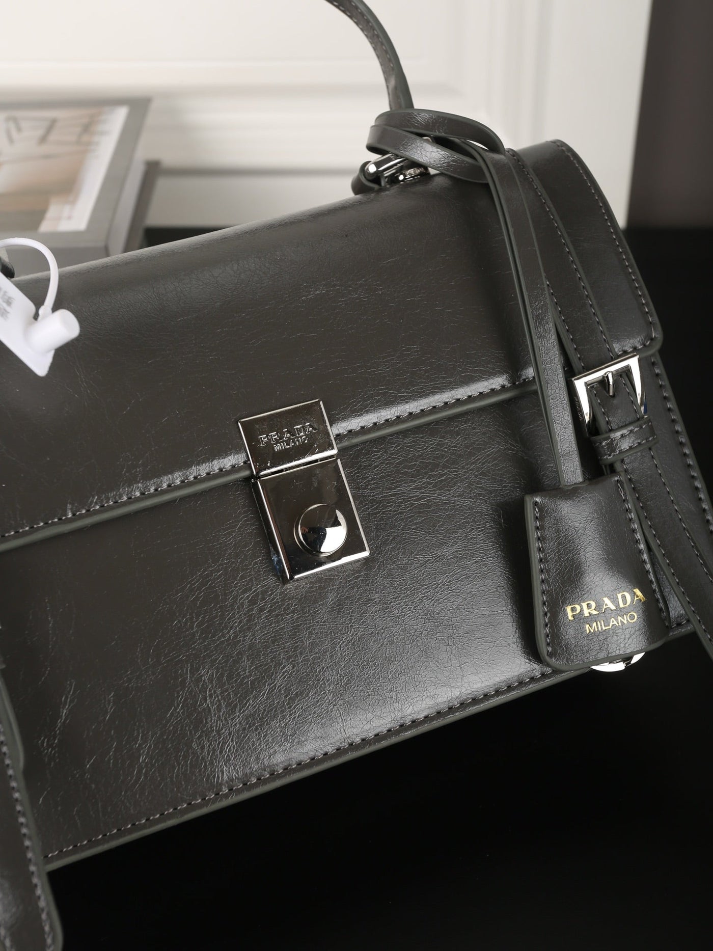 WORK BRIEFCASE 33 IN CHARCOAL GREY SHINY SMOOTH CALFSKIN