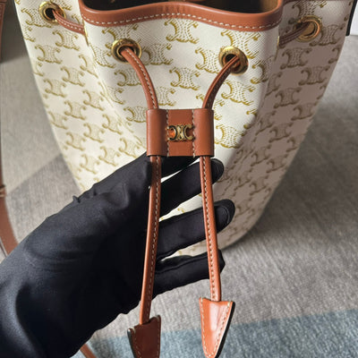 CLARA BAG 24 IN WHITE TRIOMPHE CANVAS AND BROWN CALFSKIN TRIM - Image 8
