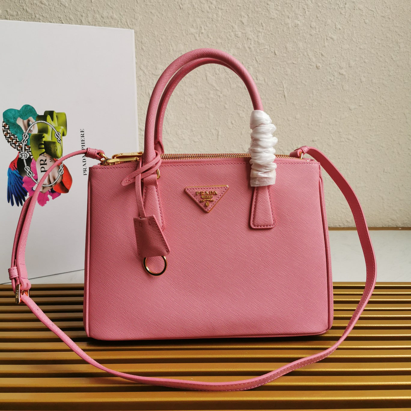 medium galleria 28 pink saffiano leather - main image