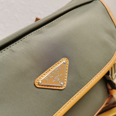 messenger bag 20 in khaki green re-nylon and brown calfskin trim - image 6