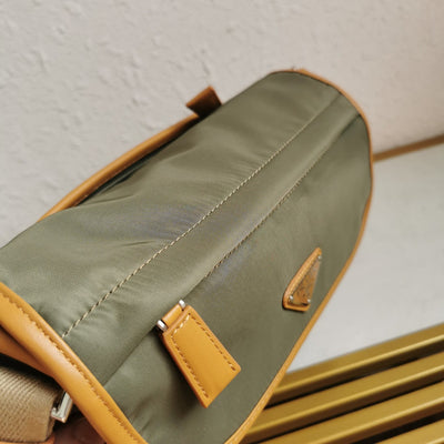 messenger bag 20 in khaki green re-nylon and brown calfskin trim - image 7