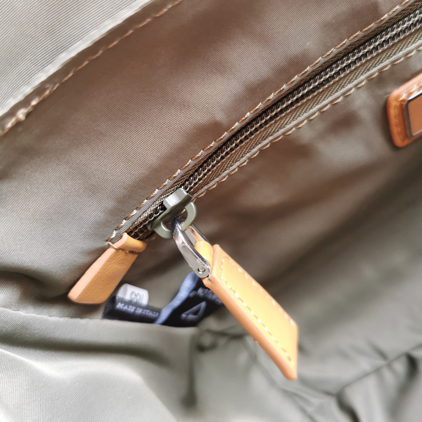 messenger bag 20 in khaki green re-nylon and brown calfskin trim - image 8