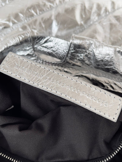 CRUSH SMALL TOTE BAG 26 IN SILVER QUILTED CALFSKIN SILVER HARDWARE