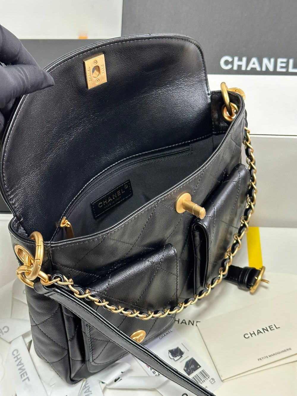 SMALL HIPPIE HOBO POSTMAN BAG 25 IN BLACK CALFSKIN GOLD HARDWARE - Image 2