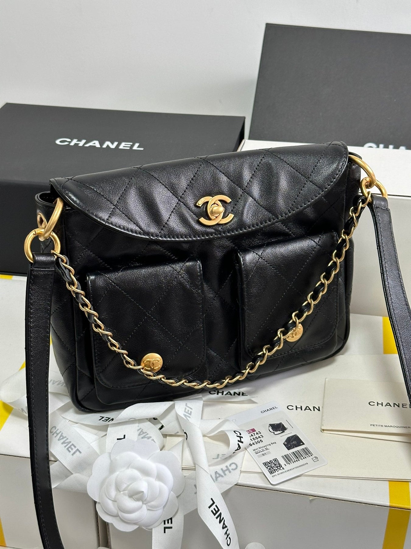 SMALL HIPPIE HOBO POSTMAN BAG 25 IN BLACK CALFSKIN GOLD HARDWARE - Image 5