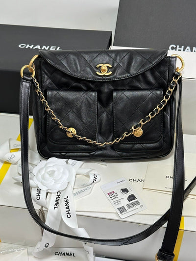 SMALL HIPPIE HOBO POSTMAN BAG 25 IN BLACK CALFSKIN GOLD HARDWARE - Image 7