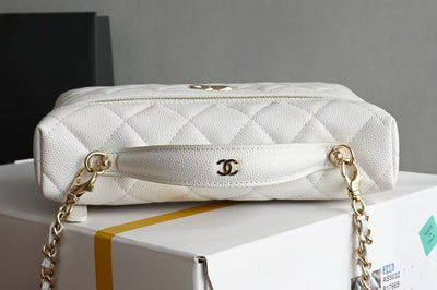 COSMETIC BAG 19 IN WHITE GRAINED CALFSKIN GOLD HARDWARE - Image 4