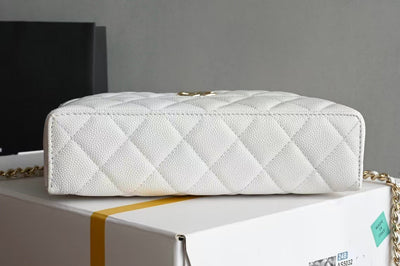 COSMETIC BAG 19 IN WHITE GRAINED CALFSKIN GOLD HARDWARE - Image 6