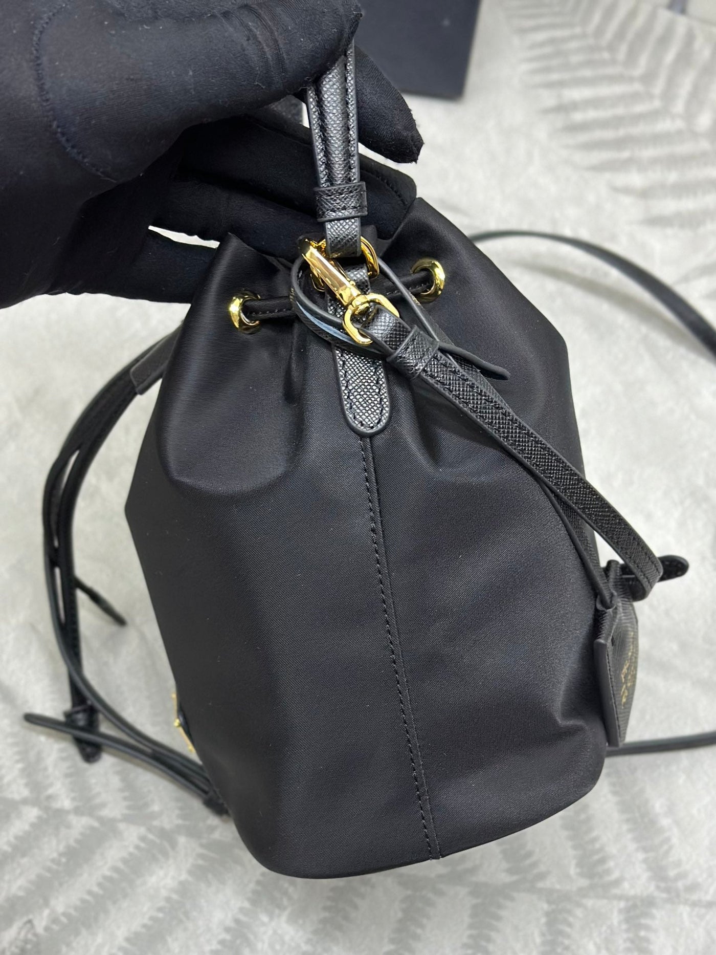 bucket bag 19 in black re-nylon and calfskin handle - image 5