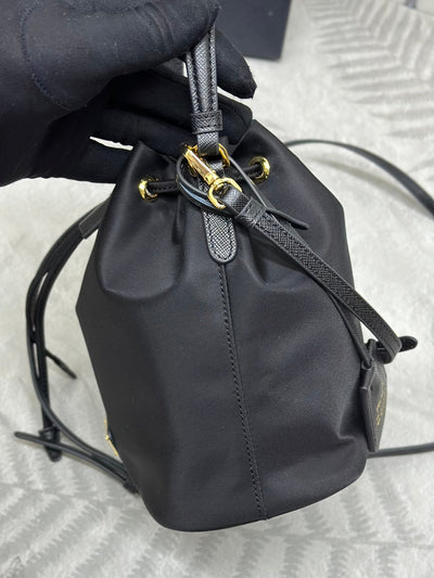 bucket bag 19 in black re-nylon and calfskin handle - image 5