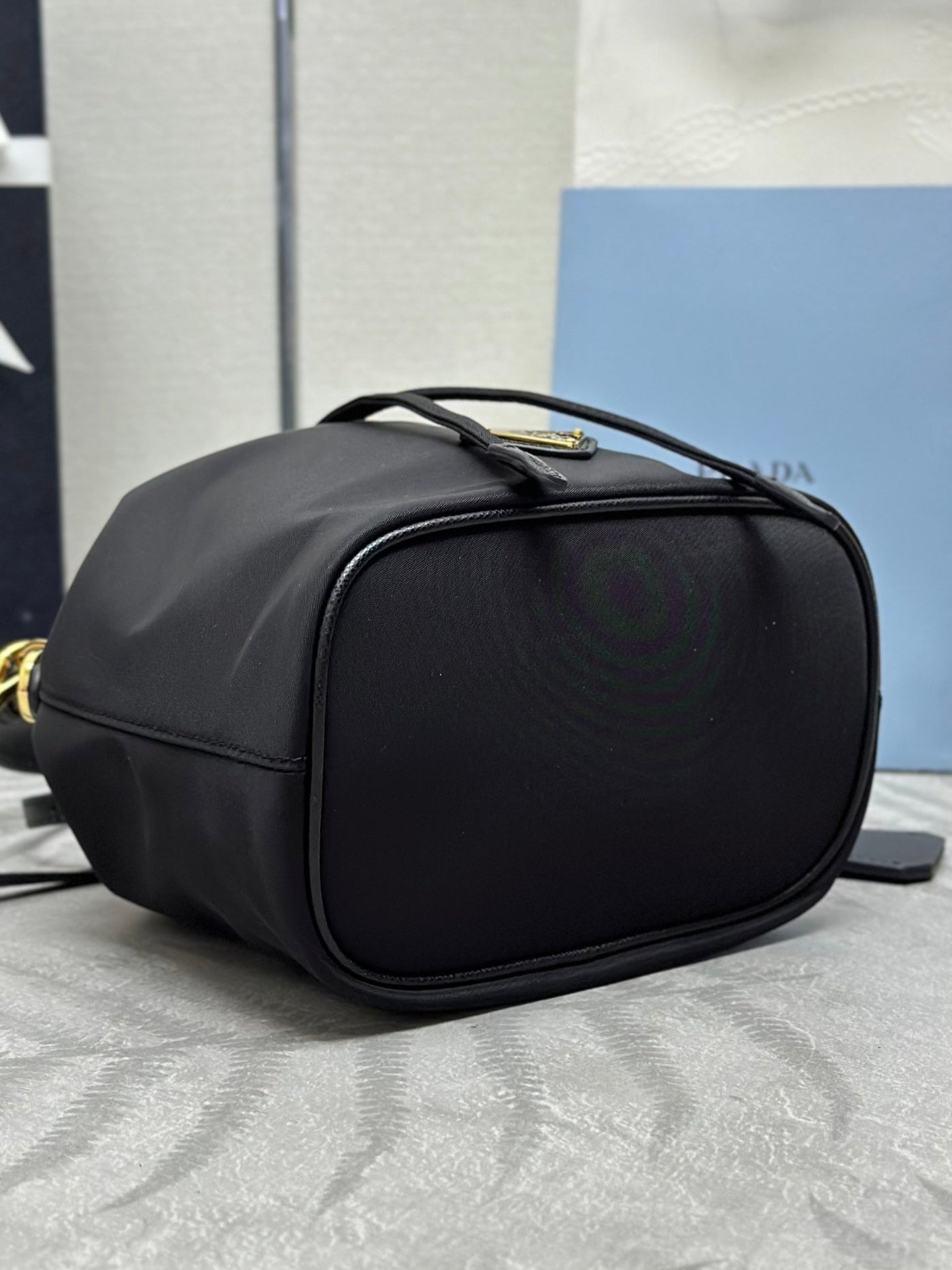 bucket bag 19 in black re-nylon and calfskin handle - image 7