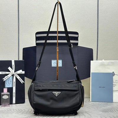 shoulder bag 32 in black re-nylon triangle logo - main image