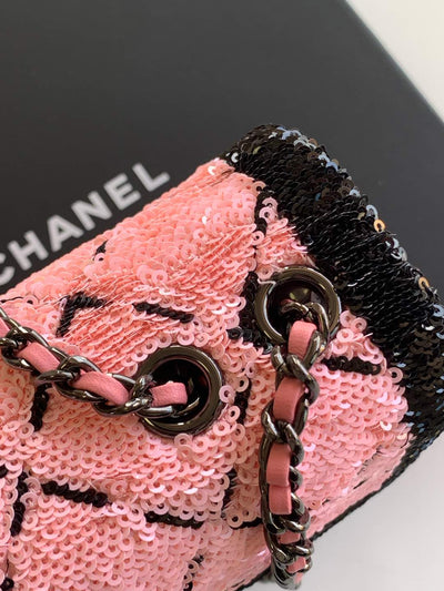 CLASSIC FLAP BAG 21 IN BLACK PINK SEQUINS RUTHENIUM HARDWARE - Image 6