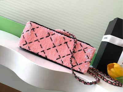 CLASSIC FLAP BAG 21 IN BLACK PINK SEQUINS RUTHENIUM HARDWARE - Image 9