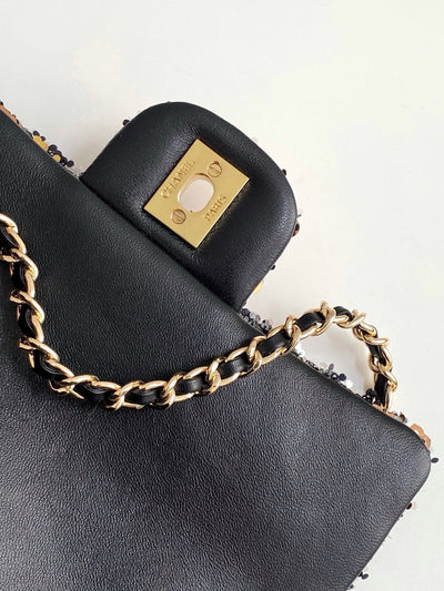 CLASSIC FLAP BAG 21 IN BROWN MIX BLACK SEQUINS - Image 6