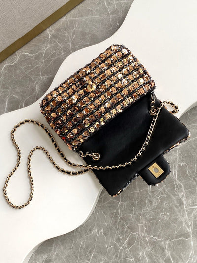 CLASSIC FLAP BAG 21 IN BROWN MIX BLACK SEQUINS - Image 9
