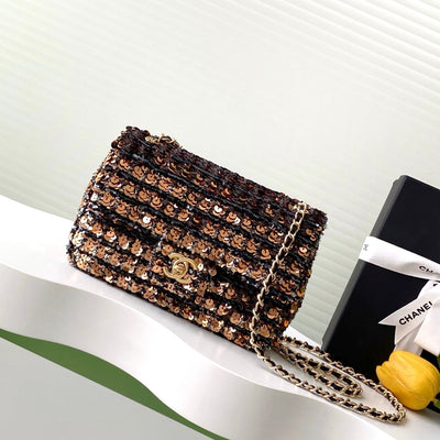 CLASSIC FLAP BAG 21 IN BROWN MIX BLACK SEQUINS - Image 3