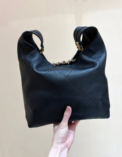 QUILTED SMALL HOBO BAG 27 IN BLACK LAMBSKIN GOLD HARDWARE - Image 5