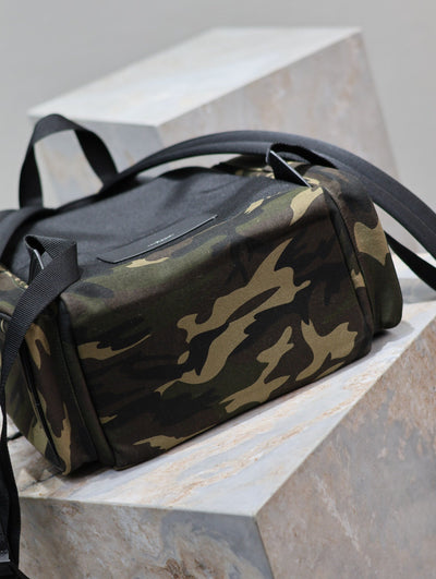 CITY MULTI-POCKET BACKPACK 42 IN CAMOUFLAGE PATTERN NYLON AND BLACK CALFSKIN