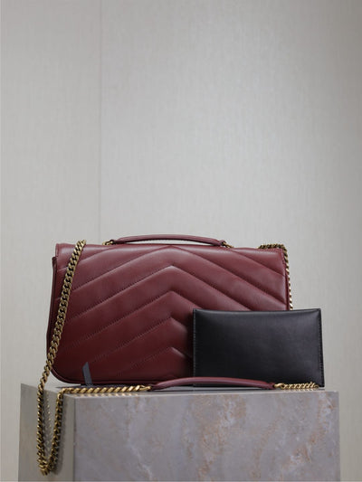 LOULOU MEDIUM 29 IN BURGUNDY RED SHEEPSKIN GOLD HARDWARE