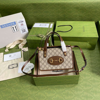 Guc*i 1955 luxury women’s handbag with brown handle 23x16x12cm - image 4
