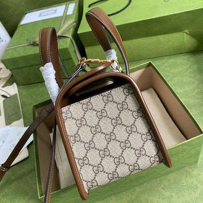 Guc*i 1955 luxury women’s handbag with brown handle 23x16x12cm - image 9